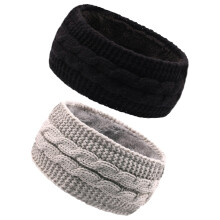 (Black + Light Gray) Women\'s Warm Knitted Headbands, 2-Pack