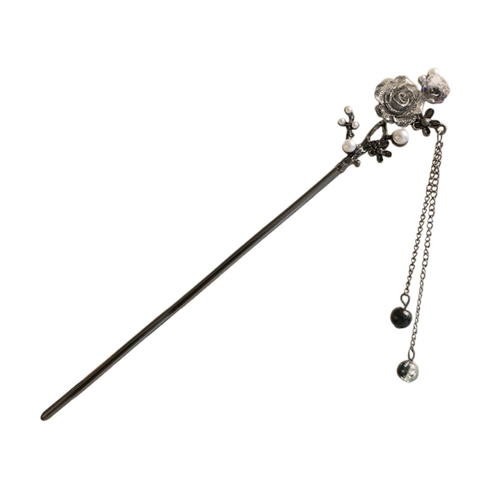 Penghui-Toys (1) Chinese Style Hair Stick With Flower Decor Glossy Surface Elegant Hair Chopsticks With Tassel For Women Girls And Hairdr