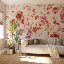 Superfresco Easy Watercolour Floral Pink Red Print To Order 3m x 2.8m Mural | Wallpaper Roll