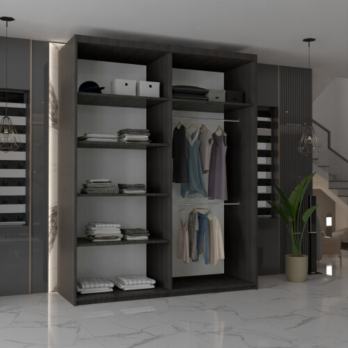 MN Furniture Double Sliding Doors Mirrored Wardrobes Wenge 180cm 2