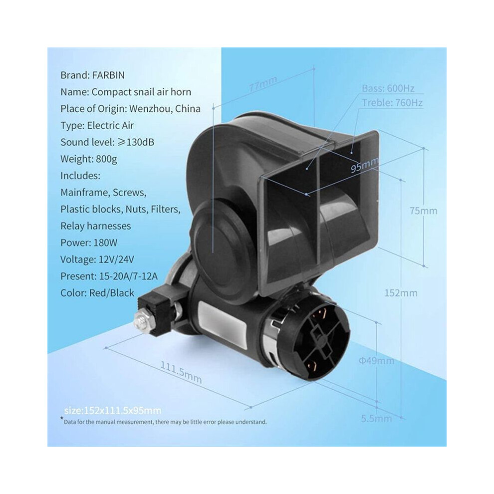 Snail Air Horn With Relay Wire Harness 12V 150Db Super Loud Two Tone Car Horn For Truck Motorcycle 6032296063104
