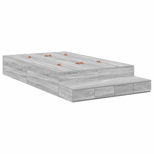 VidaXL vidaXL Storage Bed Frame Grey Sonoma 120 cm Engineered Wood 2