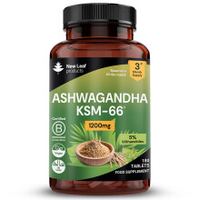 Ashwagandha KSM-66 1200mg - 5% Withanolides 180 Root Extract Tablets - High Strength, Vegan, Non-GMO, GMP Certified UK