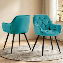 (LIGHT TEAL) Set of 2 Dining Chairs Velvet Padded Seat Metal Leg