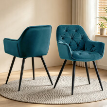 (TEAL) Set of 2 Dining Chairs Velvet Padded Seat Metal Leg