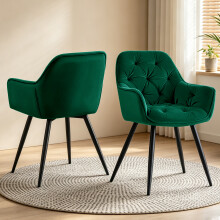 (GREEN) Set of 2 Dining Chairs Velvet Padded Seat Metal Leg
