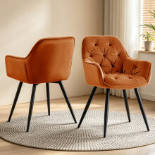 (ORGANG) Set of 2 Dining Chairs Velvet Padded Seat Metal Leg