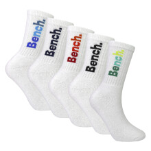 (4-6 Years, White) Bench - Boys 5 Pack Sport Crew Socks Cotton Rich Colourful Logo Soft Kids Socks