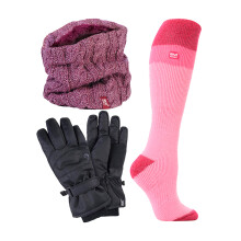 (S/M, Hellrosa / Himbeere) Heat Holders - Heat Holders - Damen Ski Set Schal Handschuhe Thermo Skisocken Winter Set