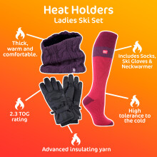 (M/L, Anthrazit / Lila) Heat Holders - Heat Holders - Damen Ski Set Schal Handschuhe Thermo Skisocken Winter Set
