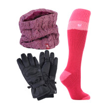 (S/M, Himbeere / Hellrosa) Heat Holders - Heat Holders - Damen Ski Set Schal Handschuhe Thermo Skisocken Winter Set