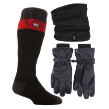 (L/XL, Schwarz / Rot) Heat Holders - Heat Holders - Herren Ski Set Schal Handschuhe Thermo Skisocken Winter Set