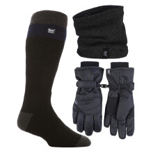 (S/M, Schwarz / Marineblau) Heat Holders - Heat Holders - Herren Ski Set Schal Handschuhe Thermo Skisocken Winter Set