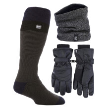 (S/M, Grau / Schwarz) Heat Holders - Heat Holders - Herren Ski Set Schal Handschuhe Thermo Skisocken Winter Set