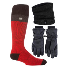 (L/XL, Rot / Schwarz) Heat Holders - Heat Holders - Herren Ski Set Schal Handschuhe Thermo Skisocken Winter Set