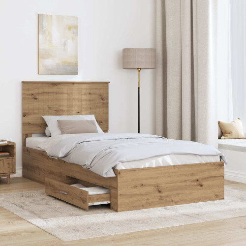 VidaXL vidaXL Bed Frame with Drawer Artisan Oak 100 x 200 cm Engineered Wood 2
