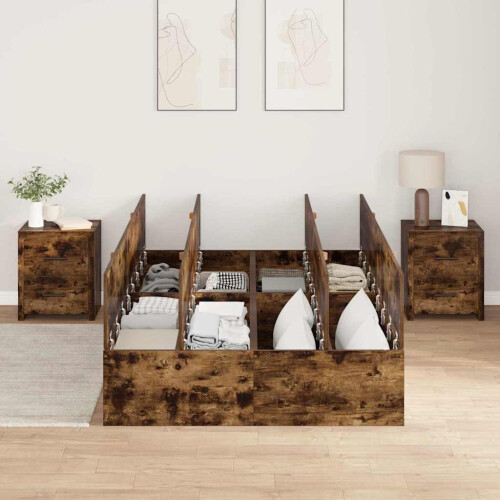 VidaXL vidaXL Storage Bed Frame Smoked Oak 120 x 190 cm Engineered Wood 1