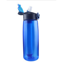 (Blue) Emergency Water Purifier Bottle with 3-Stage Integrated Filter Straw for Travel Camping Hiking
