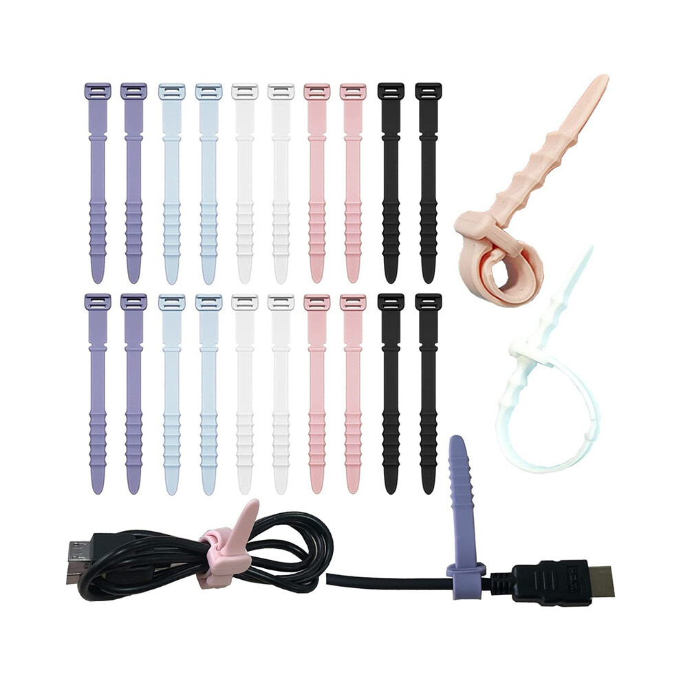 20Pcs Reusable Silicone Wire Ties With Multiple Snaps For Secure Cable Management 413590488200