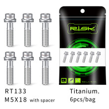 (M5x20 Gold) 6PCS M5*18/20MM Titanium Handlebar Stem Screws with Spacer for Mountain Bikes