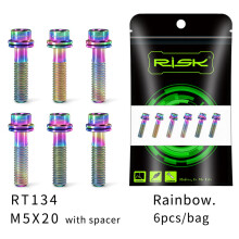 (M5x20 Color) 6PCS M5*18/20MM Titanium Handlebar Stem Screws with Spacer for Mountain Bikes