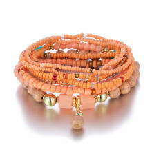 (Warm Color) Bohemian Style Turquoise Stone Beads Bracelet with Pendant Hand Jewelry