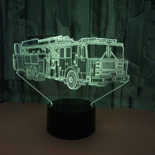 (Touch Base + Remote Control) 7-Color Changing 3D Fire Engine Night Light - Unique Table Lamp for Kids & Adults