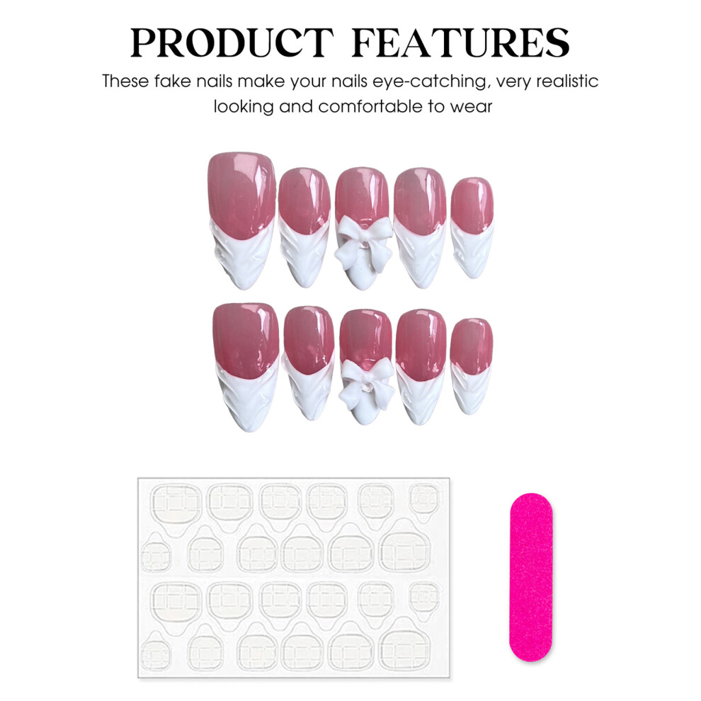 Reach-Tools (Xs) Pink Almond Press-On Nails With White Tip