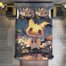 v86 Beddengoed Mimikyu Pokémon Fan Art 3-delige sets Full/Queen Size - Omkeerbare microvezel dekens met kussenslopen Zachte lichtgewich