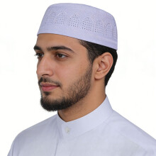 Traditional Muslims Cap With Intricate Embroidery-White 60