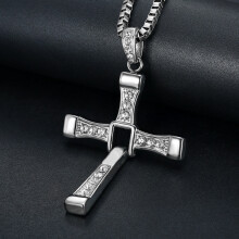 (Red) Fast & Furious Cross Necklace in Titanium Steel - Ideal Christmas Gift Jewellery