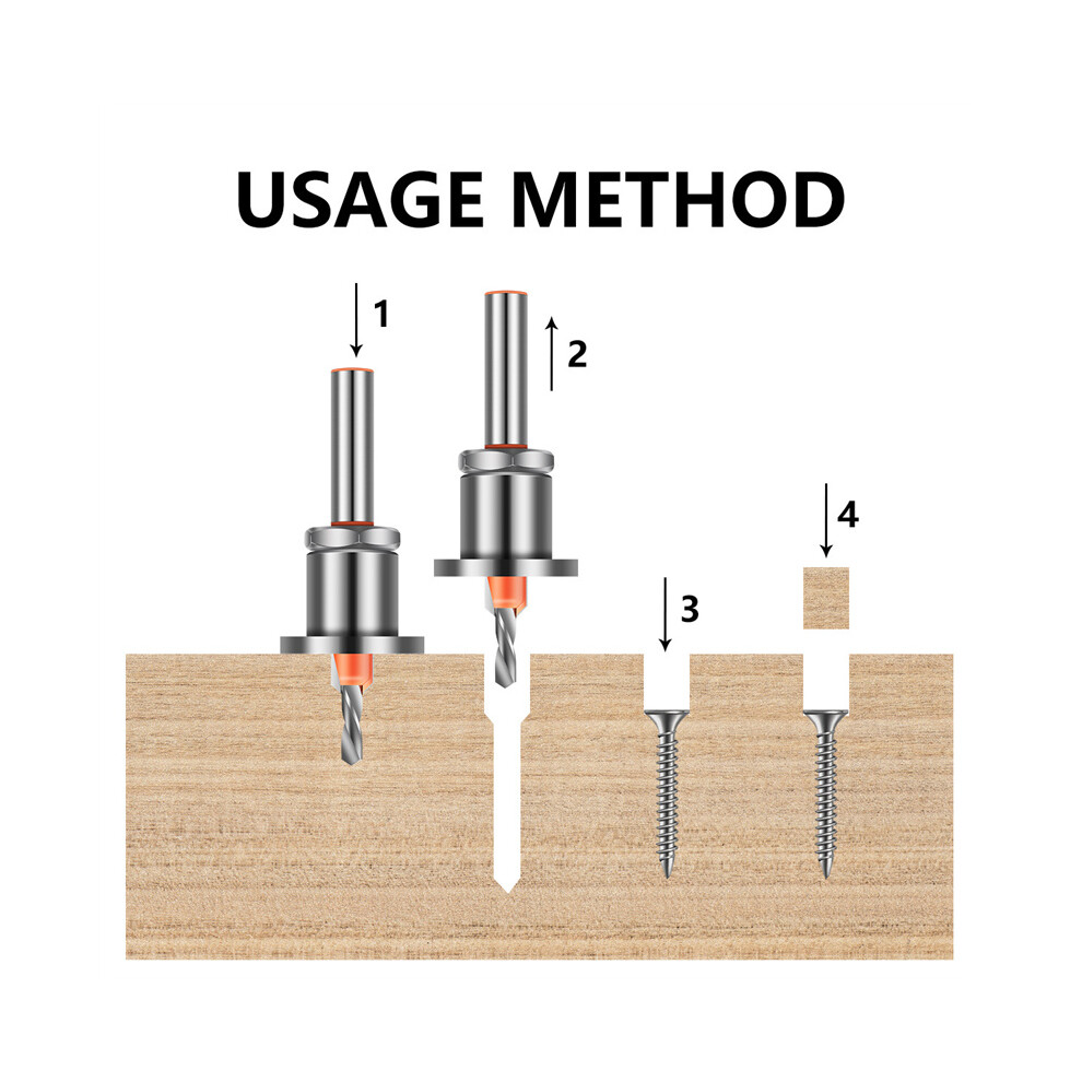 (Set) 8Mm Adjustable Counterbore & Countersink Drill Bits For Screw Wood Hole Pilot Woodworking 413590491521
