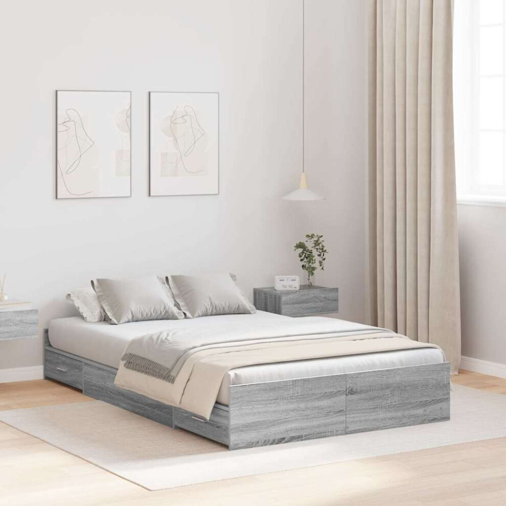 Vidaxl Storage Bed Frame Grey Sonoma 120 X 200 Cm Engineered Wood