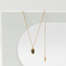 (Gold) Christmas Pine Cone Pendant Necklace - 3D Plant Charm Jewelry