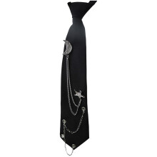 Elegant Pre-tied Uniform Punk Tie Metal Chain-black silver