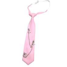 Traditional Uniform Necktie Knotted Metal Chain Polyester-Pink
