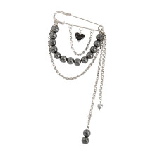 Broche en forme d'amour romantique avec pierre noire et accent