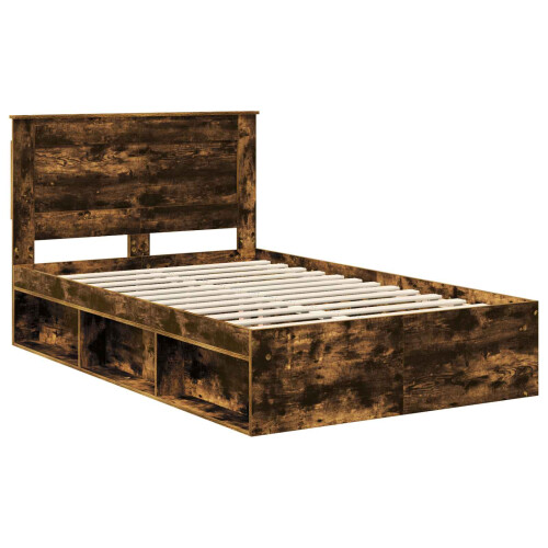 VidaXL vidaXL Bed Frame with Drawer Smoked Oak 135 x 190 cm Solid Pine Wood 2