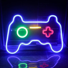 Neon sign light in the shape of a game controller, wall decoration, USB-powered LED night light - blue