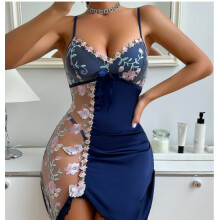 (NavyBlue,S)Lingerie polyester pyjama design transparent pour femme mode chambre