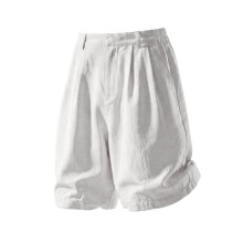 (White,XXL)Youth Mens Lightweight Shorts With Linen Texture And Elastic Waist For Athleisure Spring