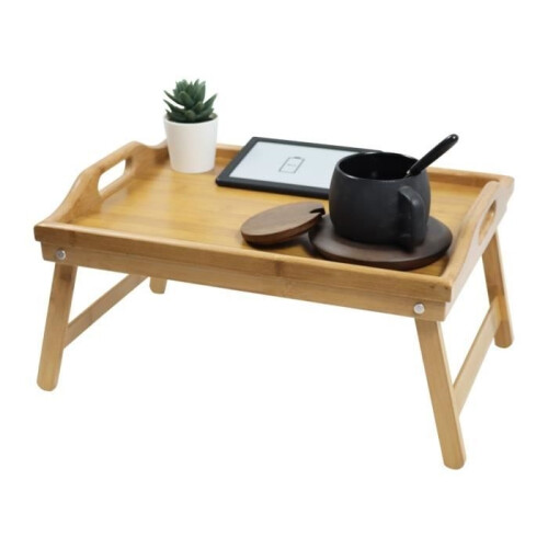 Serving tray - KKTONER - Breakfast tray - Natural bamboo - Foldable - Rectangular