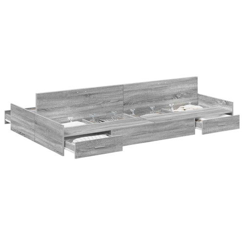 VidaXL vidaXL Storage Bed Frame Grey Sonoma 120 x 200 cm Engineered Wood 1