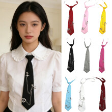 Stylish College Necktie With Metal Chain No Tie Design-Sky Blue