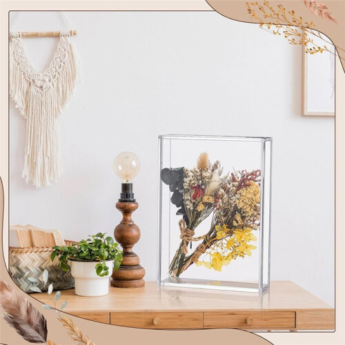 2 Pcs Acrylic Shadow Boxes Display Cases, Shadow Box DIY Frame Clear Acrylic Display Cases Wedding Memory Dried Flower 2