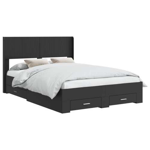 VidaXL vidaXL Bed Frame with Storage and Headboard Black 135 x 190 cm 1
