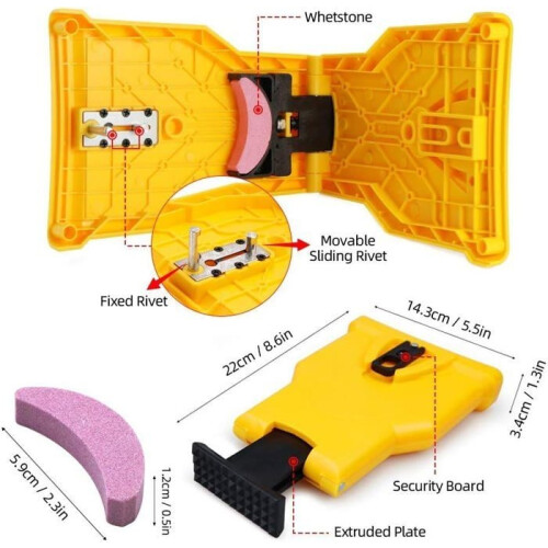 Chainsaw Sharpener with 3 Sharpening Stones, Chainsaw Chain Sharpener for 14-20 Inch Guide Bars (Yellow) 1