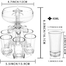 ZGEER Beverage Dispenser - 6 Shot Glasses (4 cl) - Ideal for Parties - Convenient Stand - For Adults