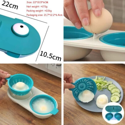Microwave Egg Poacher - Microwaveable - Double Cup - PP Plastic - Blue - Egg Cooker 1