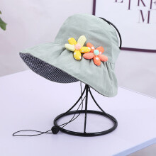 (1pcs-A, Hellgrün) Kinder Sonnenhut mit breiter Krempe und Blumen - Verstellbare Passform (46-59cm)